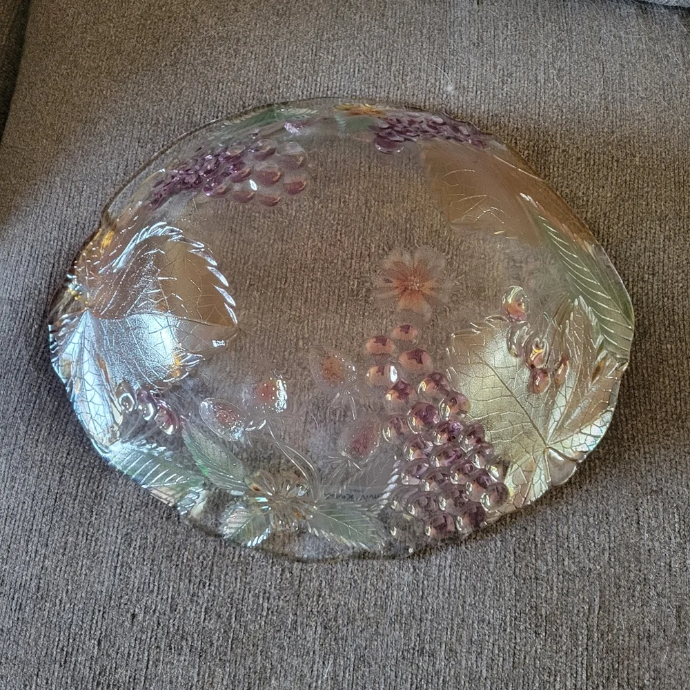 Savoir Vivre  Japanese crystal serve bowl with fruits & leaves 14 in x 11.5 in